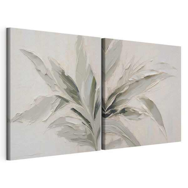 Des feuilles luxuriantes aux teintes douces Impression sur toile modulaire Des feuilles luxuriantes aux teintes douces