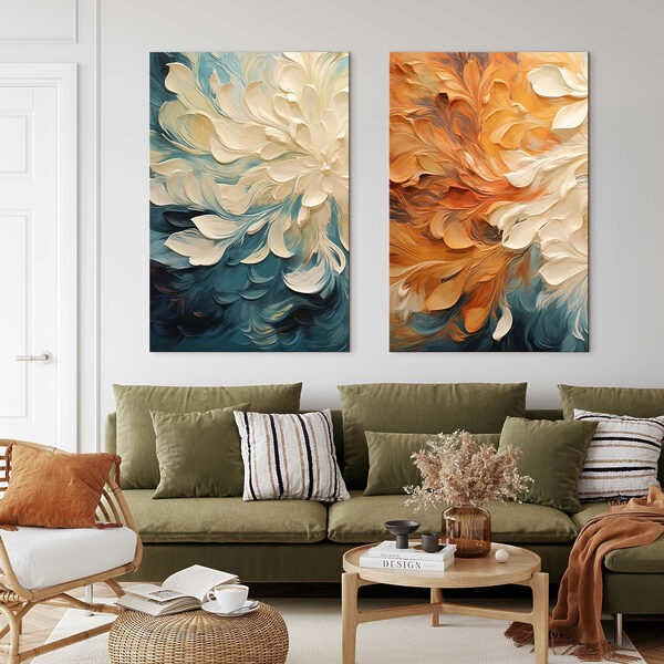 Two images of flowers on a canvas Two images of flowers on a canvas