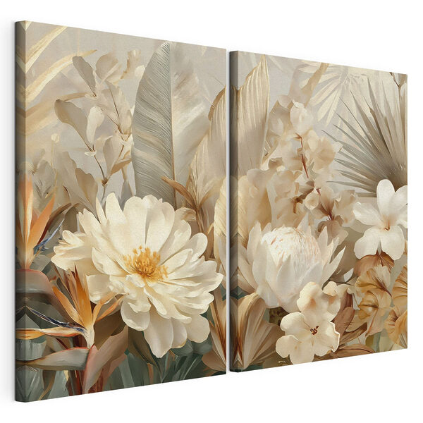 Des fleurs délicates aux teintes chaudes Impression sur toile modulaire Des fleurs délicates aux teintes chaudes