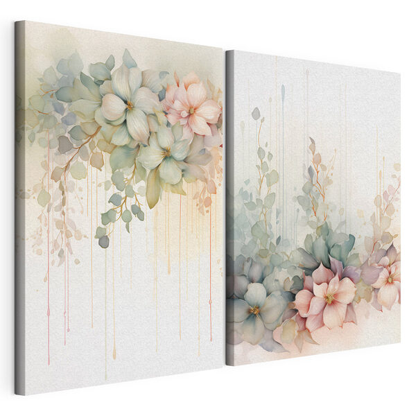 Impression sur toile modulaire Peinture représentant des fleurs sur fond blanc