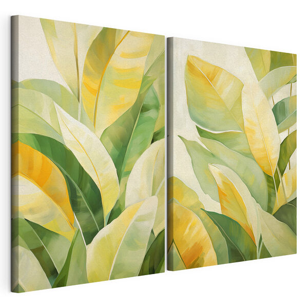 Impression sur toile modulaire Des feuilles aux couleurs vives dans des tons doux
