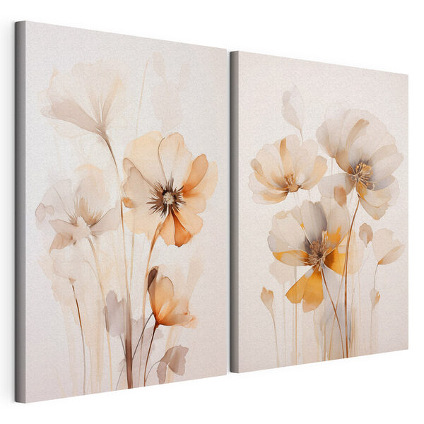 Peinture représentant des fleurs sur une surface blanche Impression sur toile modulaire Peinture représentant des fleurs sur une surface blanche