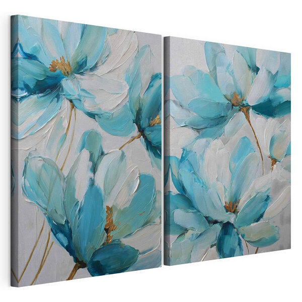 Impression sur toile modulaire Des fleurs éclatantes aux douces nuances de bleu