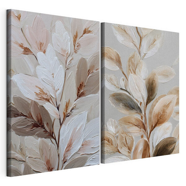 Des feuilles délicates aux tons doux Impression sur toile modulaire Des feuilles délicates aux tons doux