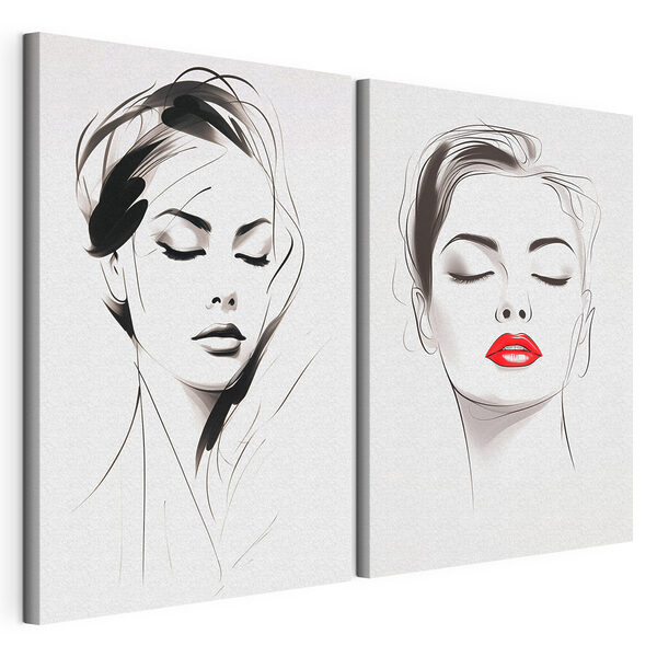 Visage de femme aux lèvres rouges Impression sur toile modulaire Visage de femme aux lèvres rouges