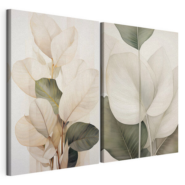 Des feuilles délicates aux teintes douces Impression sur toile modulaire Des feuilles délicates aux teintes douces