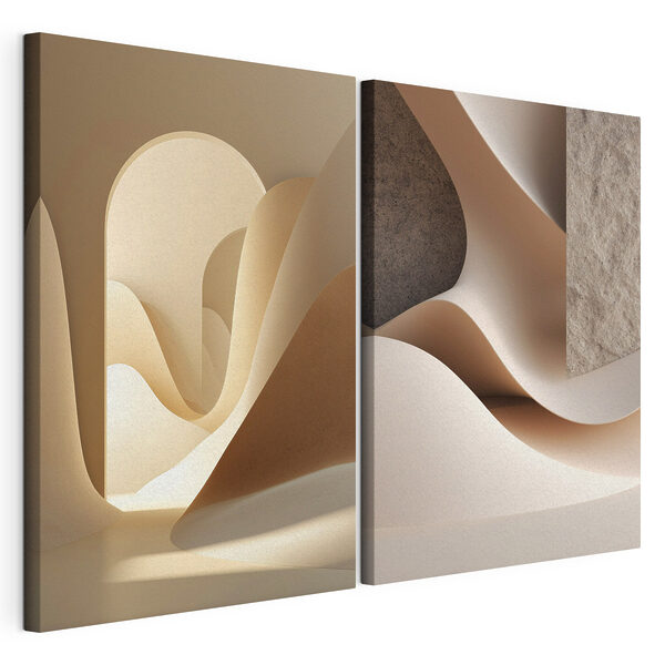 Impression sur toile modulaire Collage représentant une pièce avec un objet courbé