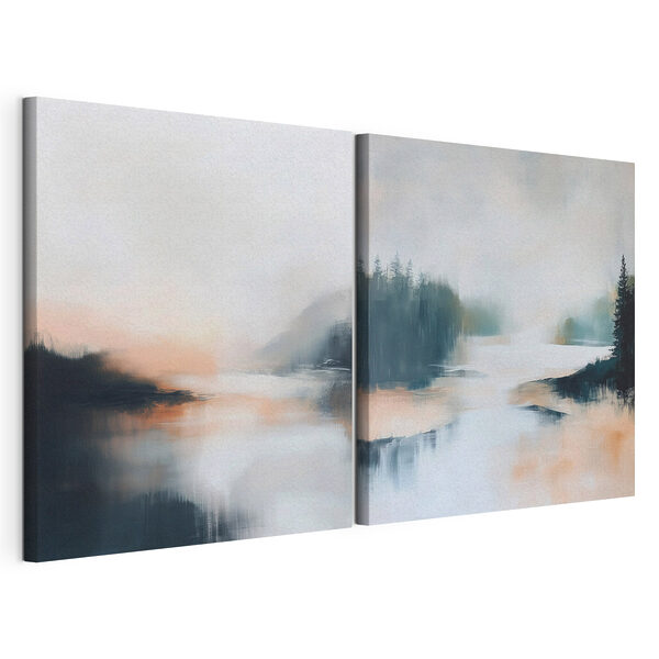 Peinture représentant un lac et un arbre Impression sur toile modulaire Peinture représentant un lac et un arbre