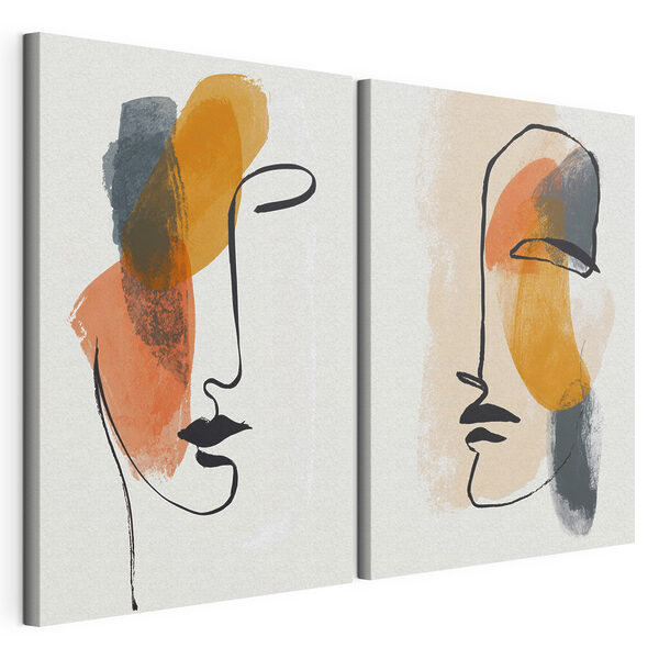 Deux visages dessinés sur du papier Impression sur toile modulaire Deux visages dessinés sur du papier