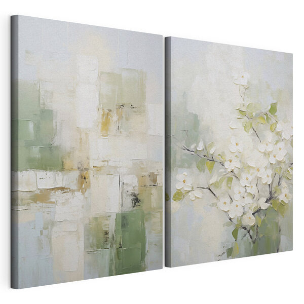 Impression sur toile modulaire Tableau représentant un arbre aux fleurs blanches