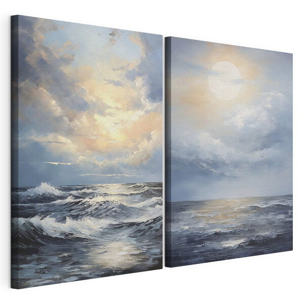 Impression sur toile modulaire Tableau représentant la mer et le soleil
