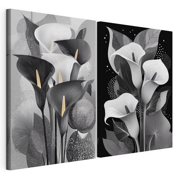 Des fleurs délicates dans une élégance monochrome Impression sur toile modulaire Des fleurs délicates dans une élégance monochrome