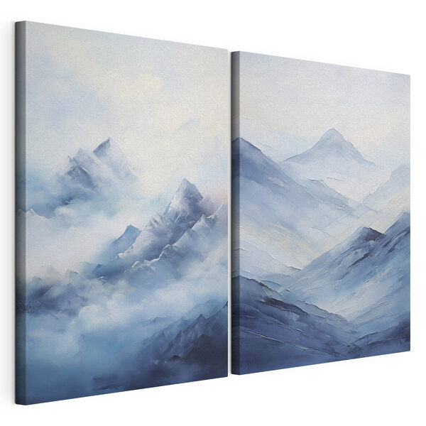 Peinture représentant des montagnes dans le brouillard Impression sur toile modulaire Peinture représentant des montagnes dans le brouillard