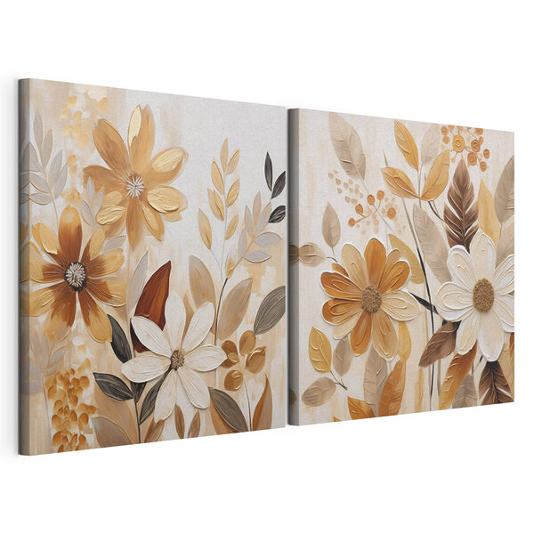 Impression sur toile modulaire Peinture représentant des fleurs et des feuilles