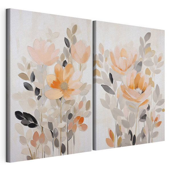 Impression sur toile modulaire Peinture représentant des fleurs et des feuilles