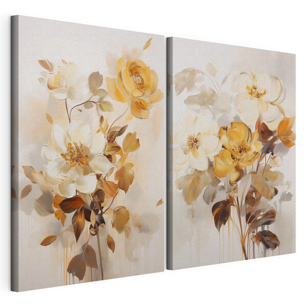 Impression sur toile modulaire Peinture représentant des fleurs sur un fond blanc