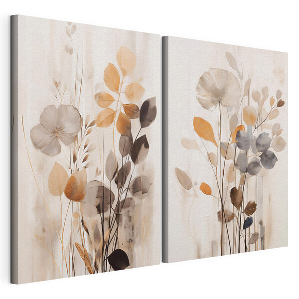 Impression sur toile modulaire Peinture représentant des fleurs et des feuilles