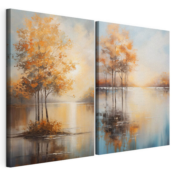 Impression sur toile modulaire Peinture représentant des arbres dans l'eau