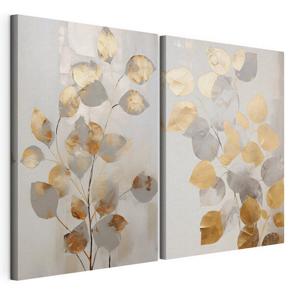 - Des feuilles élégantes aux teintes douces Impression sur toile modulaire - Des feuilles élégantes aux teintes douces