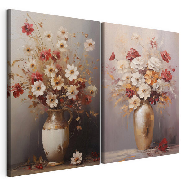 Peinture représentant des fleurs dans un vase Impression sur toile modulaire Peinture représentant des fleurs dans un vase