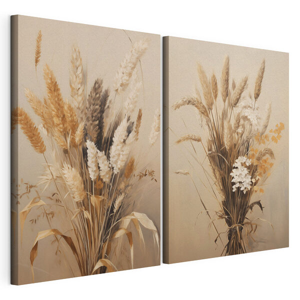 Tableau représentant du blé et des fleurs Impression sur toile modulaire Tableau représentant du blé et des fleurs