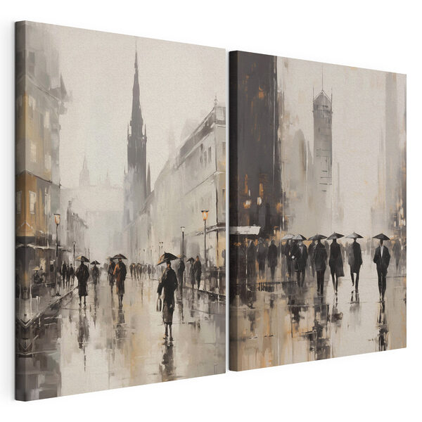 Tableau représentant des personnes marchant avec des parapluies Impression sur toile modulaire Tableau représentant des personnes marchant avec des parapluies