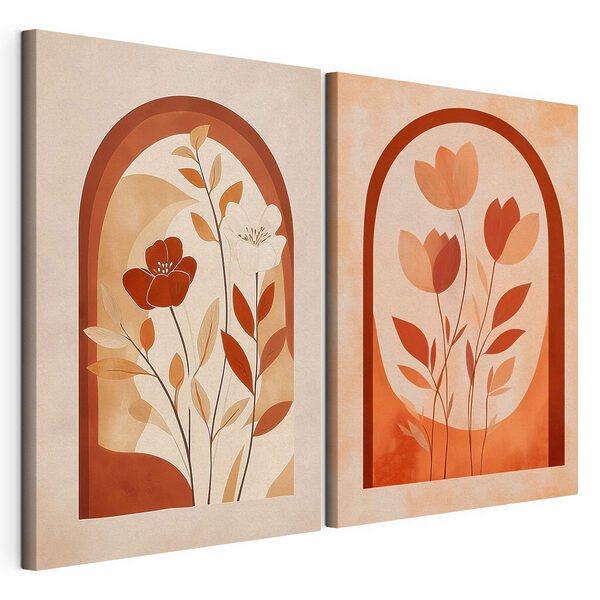 Impression sur toile modulaire Impression sur toile modulaire Deux tableaux représentant des fleurs et des feuilles (UGS : m30491)