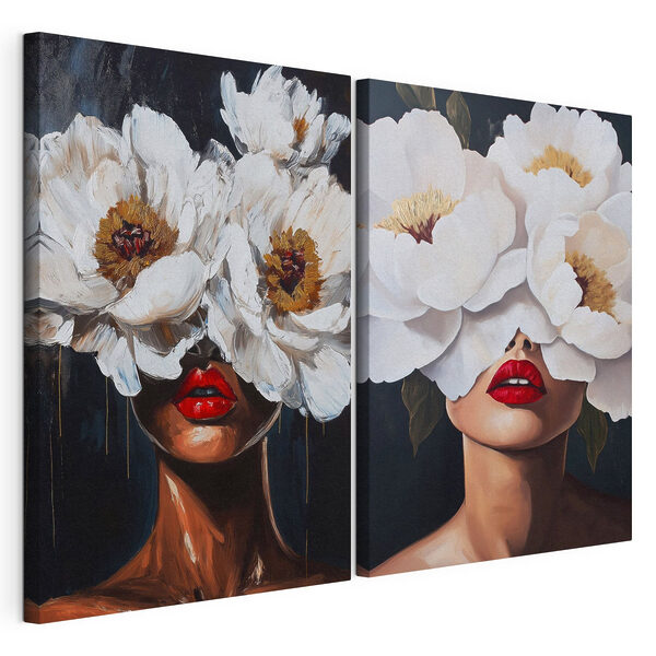 Tableau représentant une femme avec des fleurs sur les yeux Impression sur toile modulaire Tableau représentant une femme avec des fleurs sur les yeux
