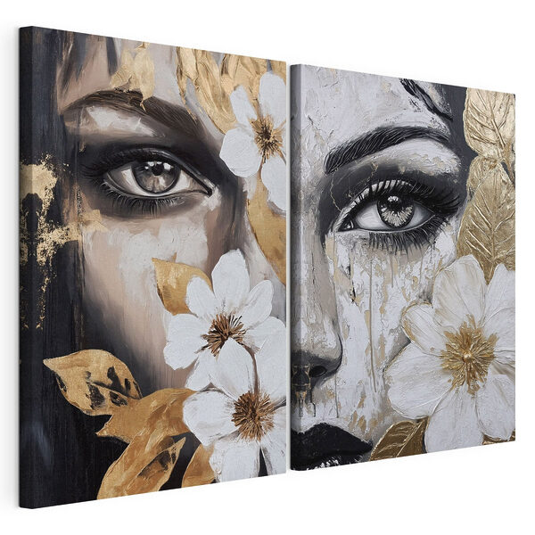 Tableau représentant le visage d'une femme entouré de fleurs Impression sur toile modulaire Tableau représentant le visage d'une femme entouré de fleurs