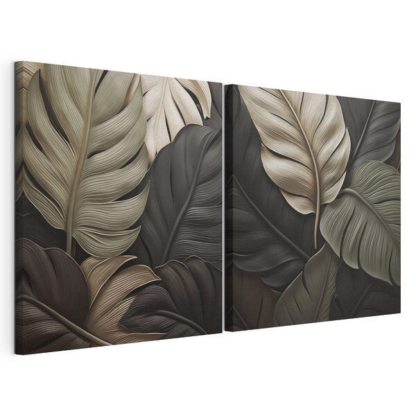Des feuilles élégantes aux couleurs harmonieuses Impression sur toile modulaire Des feuilles élégantes aux couleurs harmonieuses