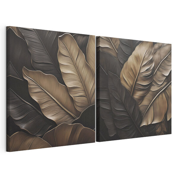 Feuilles ondulantes aux tons terreux Impression sur toile modulaire Feuilles ondulantes aux tons terreux
