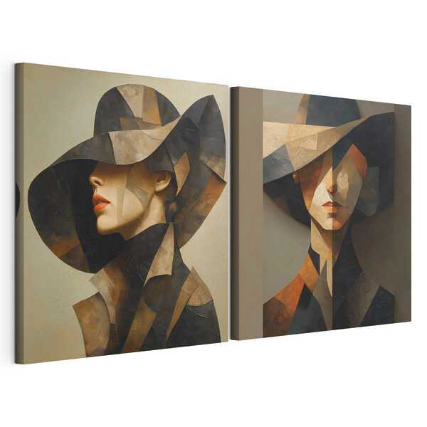 Collage représentant un tableau d'une femme coiffée d'un chapeau Impression sur toile modulaire Collage représentant un tableau d'une femme coiffée d'un chapeau