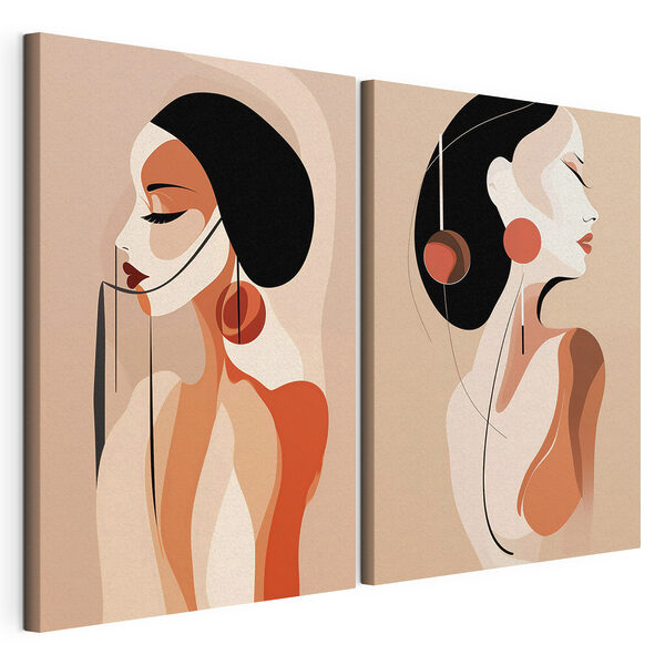 Femme aux cheveux noirs portant des boucles d'oreilles Impression sur toile modulaire Femme aux cheveux noirs portant des boucles d'oreilles