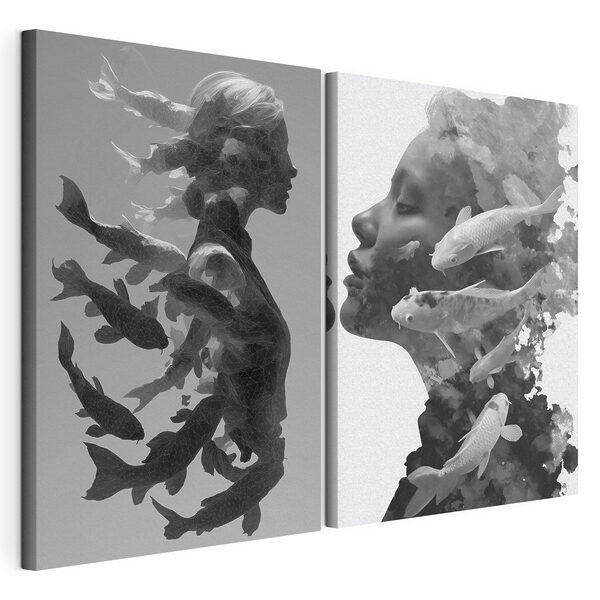 Impression sur toile modulaire Profil d'une femme avec un poisson et de l'eau (UGS : m30511) Impression sur toile modulaire Impression sur toile modulaire Profil d'une femme avec un poisson et de l'eau (UGS : m30511)