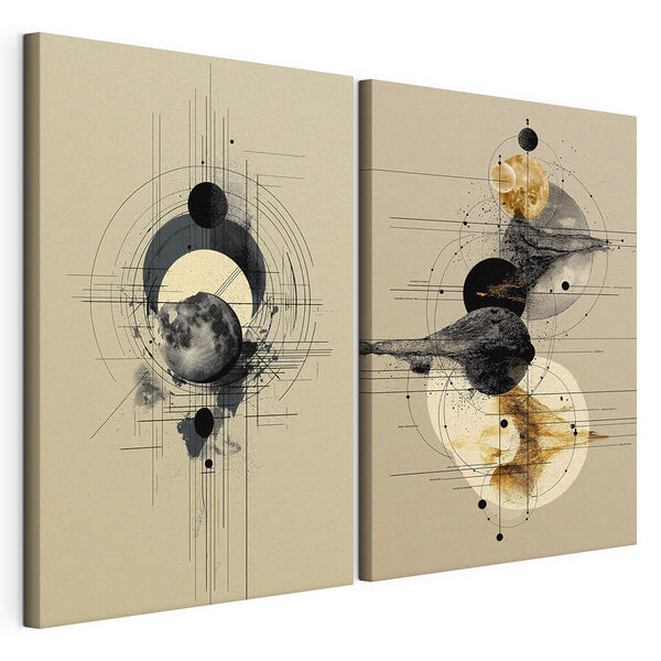 Deux images représentant des planètes et des cercles Impression sur toile modulaire Deux images représentant des planètes et des cercles