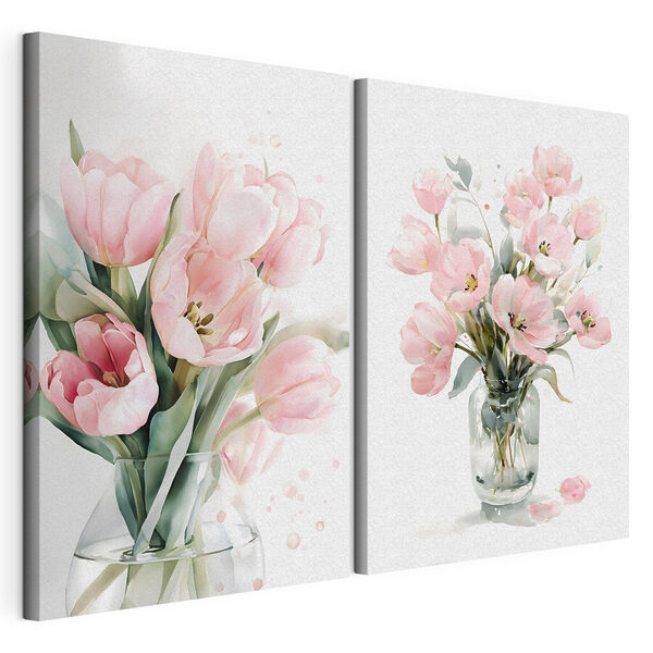 Impression sur toile modulaire Deux fleurs roses dans un vase