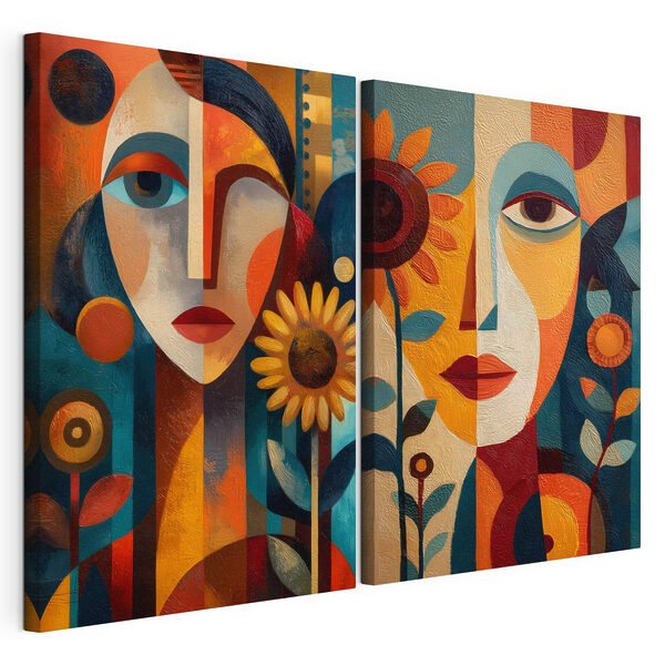 Impression sur toile modulaire Collage composé d'un tableau représentant une femme et d'une femme