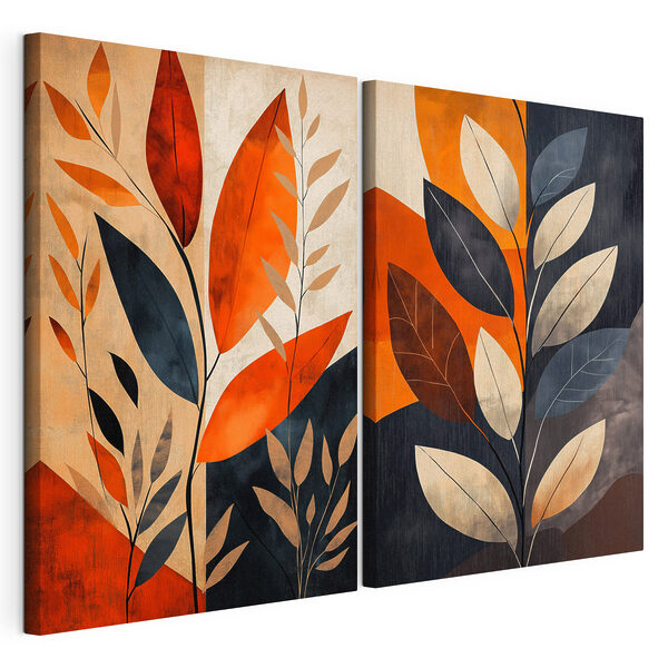 Impression sur toile modulaire Peinture représentant des feuilles et des branches