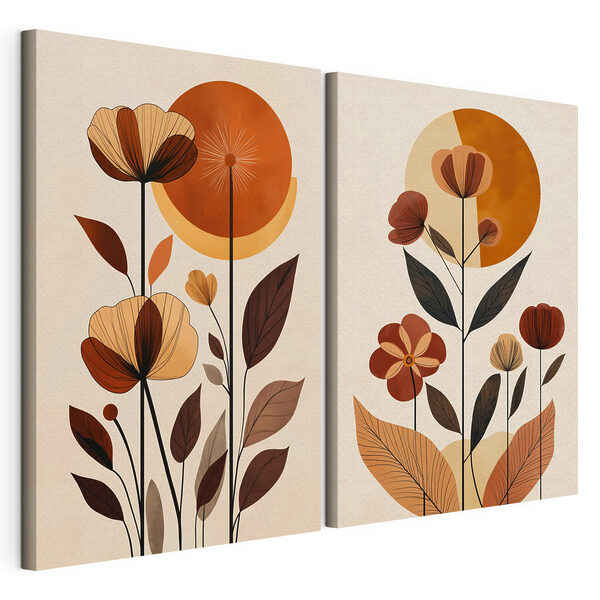 Peinture représentant des fleurs et des feuilles Impression sur toile modulaire Peinture représentant des fleurs et des feuilles