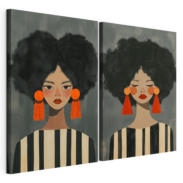 Deux femmes portant de grandes boucles d'oreilles Impression sur toile modulaire Deux femmes portant de grandes boucles d'oreilles