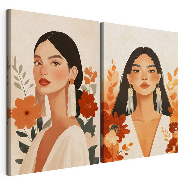 Collage représentant une femme avec des fleurs Impression sur toile modulaire Collage représentant une femme avec des fleurs