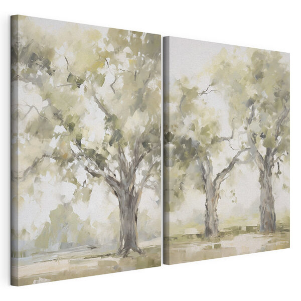 Deux arbres aux feuilles vertes Impression sur toile modulaire Deux arbres aux feuilles vertes