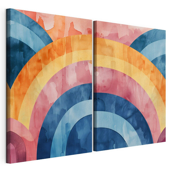 Impression sur toile modulaire Aquarelle colorée représentant des cercles