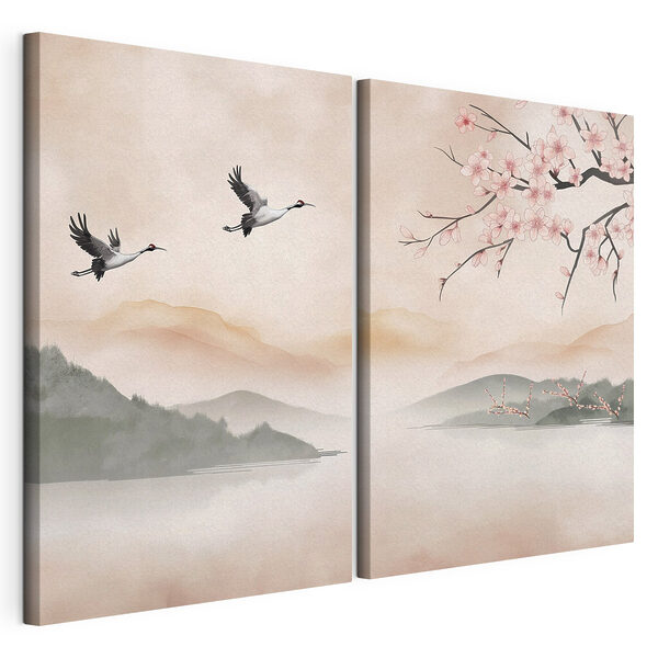 Impression sur toile modulaire Deux oiseaux volant au-dessus de l'eau