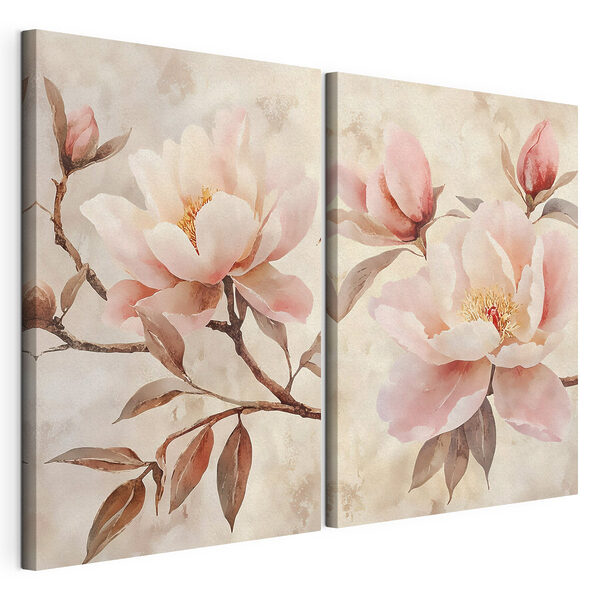 Impression sur toile modulaire Des fleurs délicates aux teintes douces
