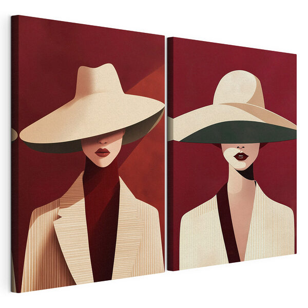 Collage représentant une femme portant un chapeau Impression sur toile modulaire Collage représentant une femme portant un chapeau