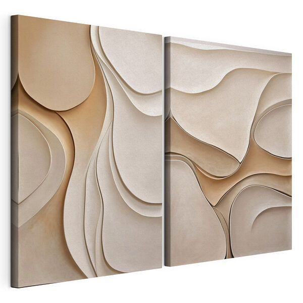 Collage de formes ondulées blanches et marron Impression sur toile modulaire Collage de formes ondulées blanches et marron
