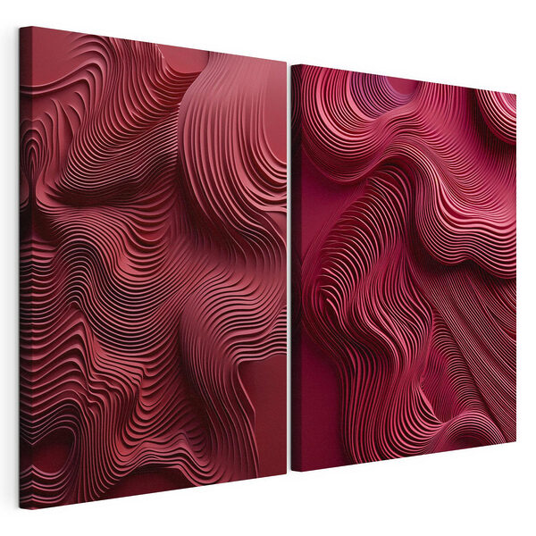 Impression sur toile modulaire Lignes ondulées rouges et roses