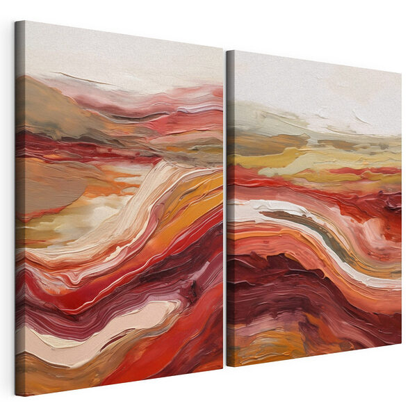 Impression sur toile modulaire Peinture représentant des vagues rouges et blanches