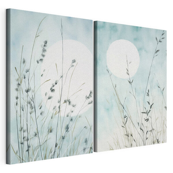Peinture représentant de l'herbe et le soleil Impression sur toile modulaire Peinture représentant de l'herbe et le soleil
